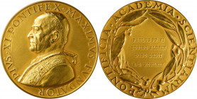 Italy. 1969 Pontifical Academy of Sciences Pius XI Medal. By Aurelio Miztruzzi. Gold. Gifted to Edwin Aldrin by Pope Paul VI. Mint State.
70 mm, .917...