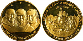 Italy. 1969 Euronummus Milan Apollo 11 Commemorative Medallion. Gold. Awarded to Edwin E. Aldrin Jr by the Tourist Bureau in Silvino, Italy. Mint Stat...