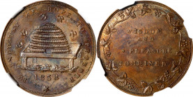 1838 Beehive. HT-83, Low-194, W-Unlisted. Rarity-4. Brass. Plain Edge. MS-62 (NGC).
28.4 mm. Mottled overtones of rose-russet and steel-blue enliven ...