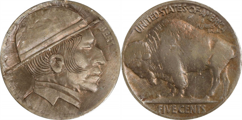 (Undated) Man with Hat and Collar. By Bertram "Bert" Wiegand. Host Coin Very Fin...