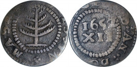 1652 Pine Tree Shilling. Small Planchet. Noe-30, Salmon 12-G, W-935. Rarity-3. Fine-15 (PCGS).
66.51 grains. Struck off center, a typical feature for...