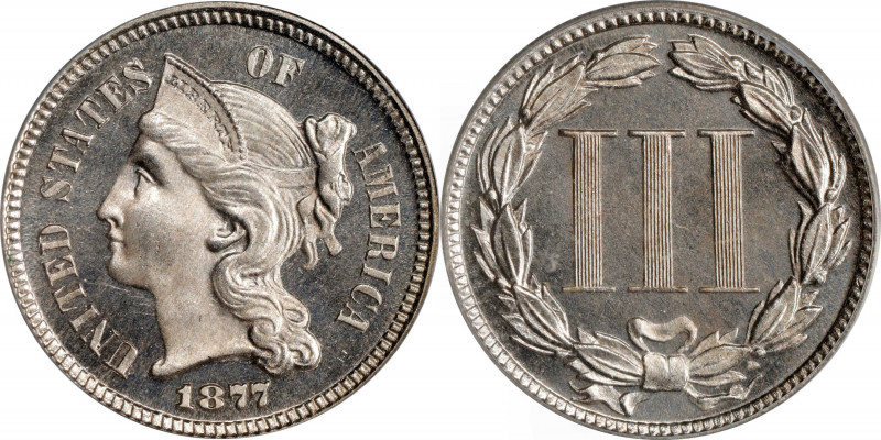 1877 Nickel Three-Cent Piece. Proof-66 (PCGS). CAC. OGH.
Brilliant and modestly...