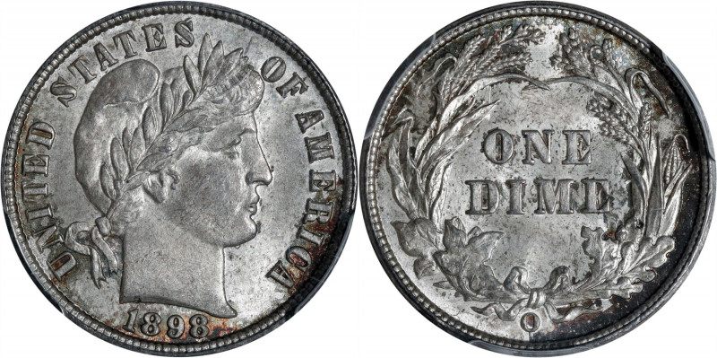 1898-O Barber Dime. MS-66 (PCGS).
A lustrous and attractively original Gem. Sat...