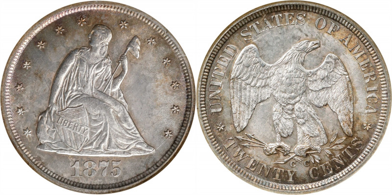 1875-CC Twenty-Cent Piece. BF-2. Rarity-1. MS-63 (NGC). OH.
As the only readily...