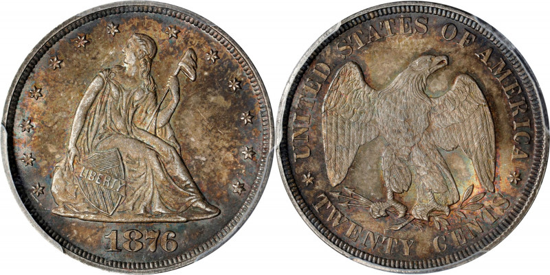 1876 Twenty-Cent Piece. BF-4. Rarity-4. MS-64 (PCGS).
This richly and originall...