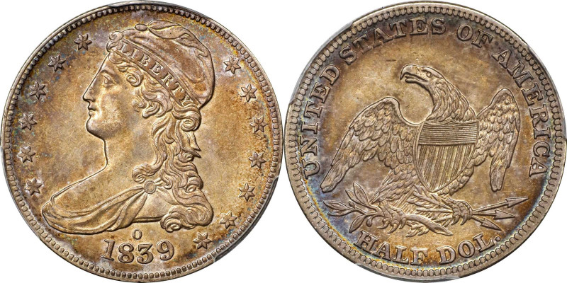 1839-O Capped Bust Half Dollar. Reeded Edge. HALF DOL. GR-1. Rarity-1. Repunched...