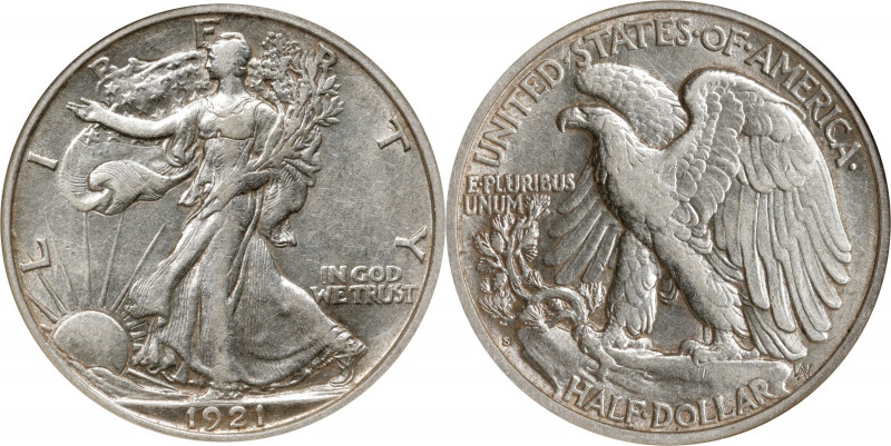 1921-S Walking Liberty Half Dollar. AU-50 (NGC).
A generally untoned example wi...