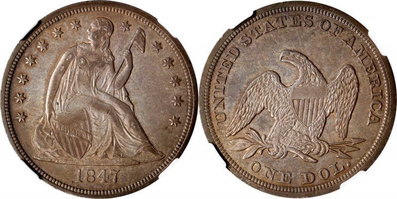 1847 Liberty Seated Silver Dollar. OC-2. Rarity-1. AU-55 (NGC).
While the 1847 ...