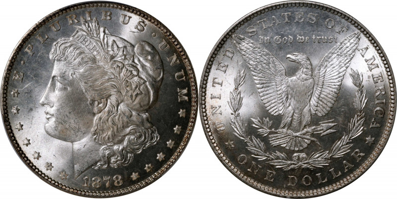 1878 Morgan Silver Dollar. 7 Tailfeathers. Reverse of 1879. MS-65+ (PCGS). CAC....