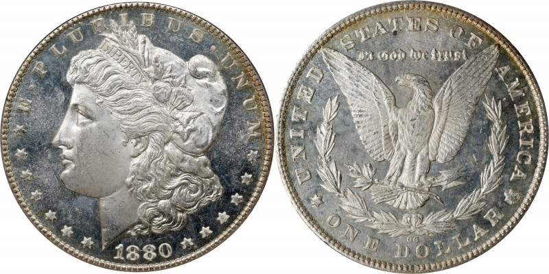 1880-CC Morgan Silver Dollar. VAM-5. Top 100 Variety. 8/High 7. MS-64 DMPL (PCGS...