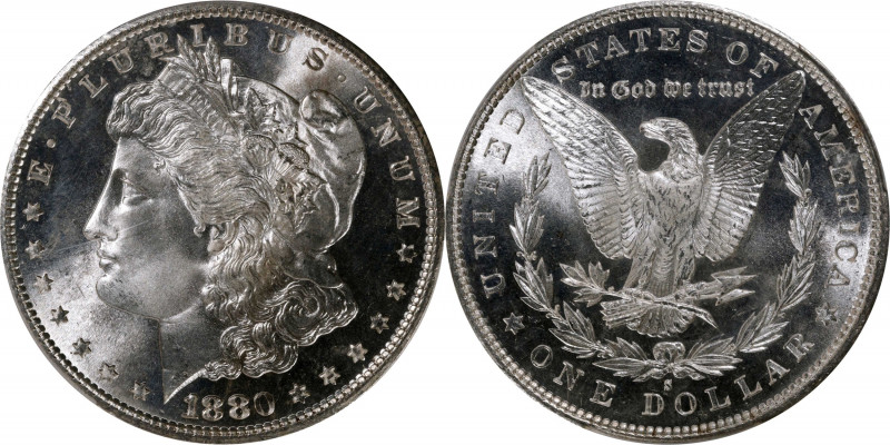 1880-S Morgan Silver Dollar. MS-67+ (PCGS). CAC.
Brilliant, highly lustrous and...