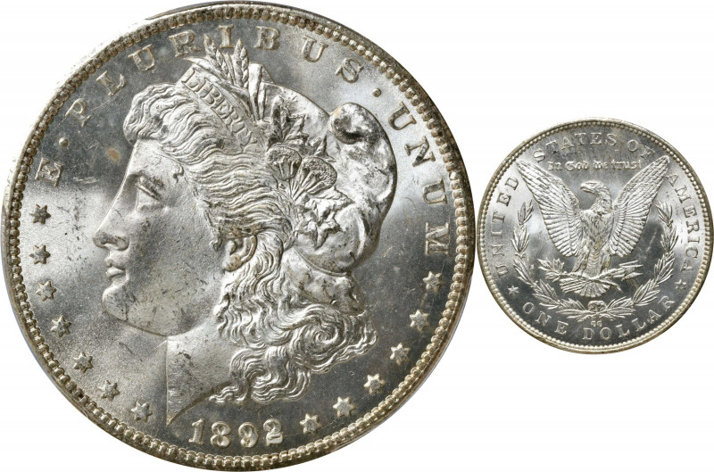 1892-CC Morgan Silver Dollar. MS-65 (PCGS).
Intensely lustrous surfaces are ful...