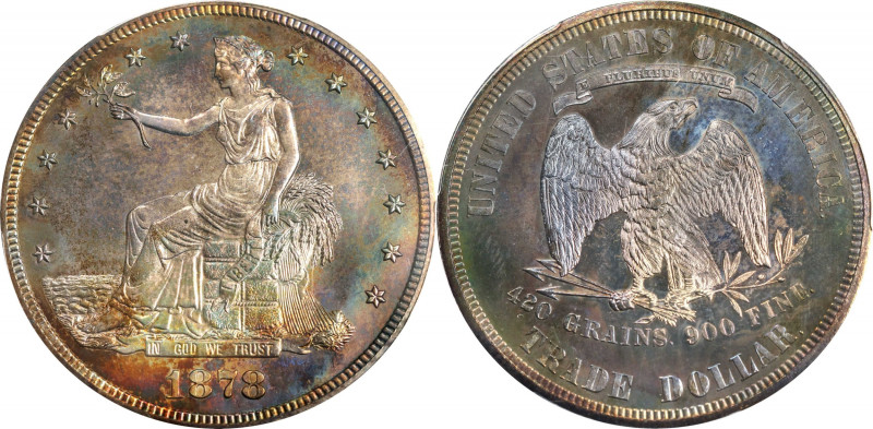 1878 Trade Dollar. Proof-64 Cameo (PCGS). CAC.
Toning enthusiasts really need t...