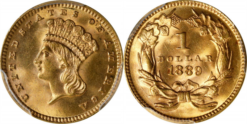 1889 Gold Dollar. MS-65 (PCGS).
Final year type collectors will find much to ad...