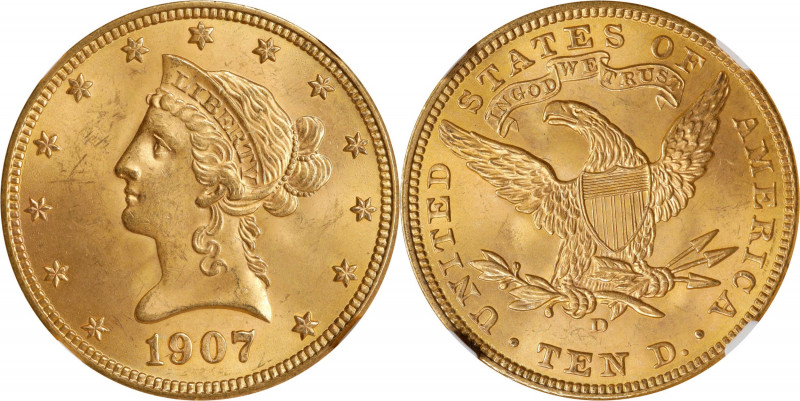 1907-D Liberty Head Eagle. MS-64+ (NGC). CAC.
This desirable mintmarked type ca...