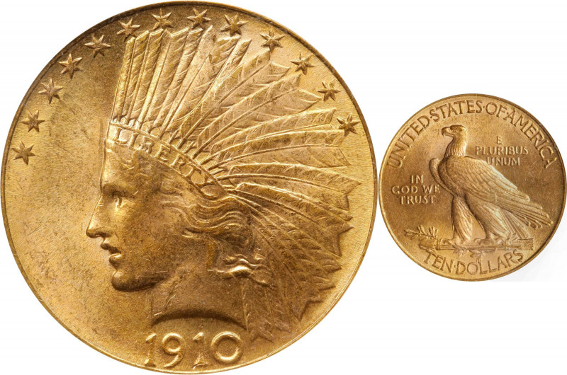 1910 Indian Eagle. MS-63 (PCGS).
A vivid, lustrous example with razor sharp str...