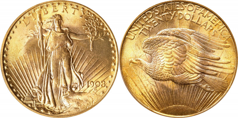 1908 Saint-Gaudens Double Eagle. No Motto. MS-65 (PCGS). CAC.
While this is a c...