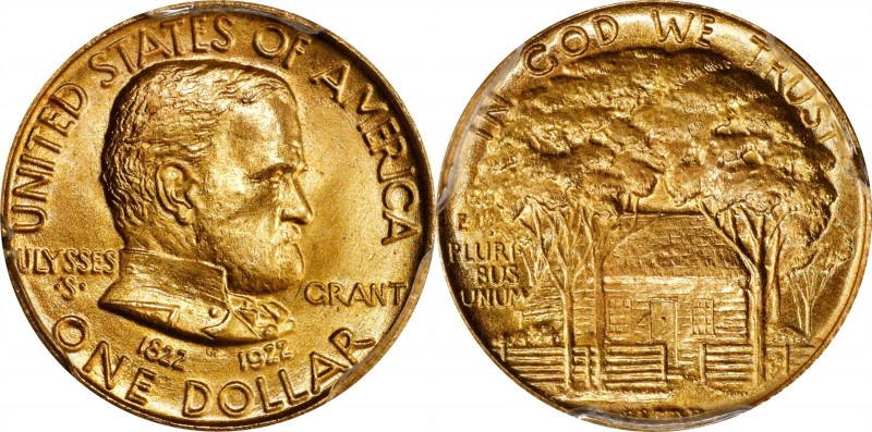 1922 Grant Memorial Gold Dollar. No Star. MS-67 (PCGS).
Virtually pristine surf...