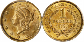 1853 Gold Dollar. MS-62 (PCGS).
PCGS# 7521. NGC ID: 25BU.