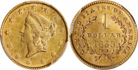 1853 Gold Dollar. AU Details--Bent (PCGS).
PCGS# 7521. NGC ID: 25BU.
From the Robert Forstrom Collection.