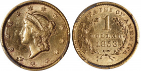 1853 Gold Dollar. AU Details--Damage (PCGS).
PCGS# 7521. NGC ID: 25BU.