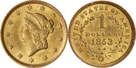 1853-O Gold Dollar. Winter-1. AU-58 (PCGS). OGH--First Generation.
PCGS# 7524.