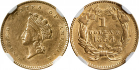 1854 Gold Dollar. Type II. AU-55 (NGC).
PCGS# 7531. NGC ID: 25C3.