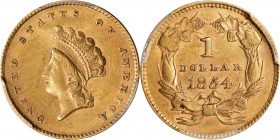 1854 Gold Dollar. Type II. AU-53 (PCGS).
PCGS# 7531. NGC ID: 25C3.
From the Robert Forstrom Collection.