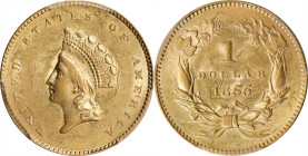 1855 Gold Dollar. Type II. AU-58 (PCGS).
PCGS# 7532. NGC ID: 25C4.