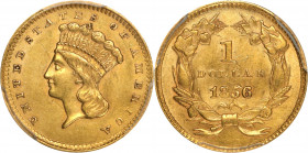 1856 Gold Dollar. Slant 5. AU Details--Damage (PCGS).
PCGS# 7540. NGC ID: 25CB.
From the Robert Forstrom Collection.