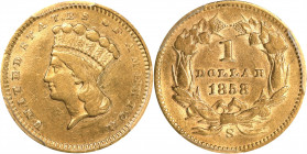 1858-S Gold Dollar. VF Details--Bent (PCGS).
PCGS# 7550. NGC ID: 25CK.
From the Robert Forstrom Collection.