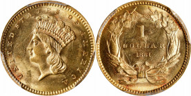 1861 Gold Dollar. MS-63 (PCGS).
PCGS# 7558. NGC ID: 25CU.
