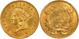 1861 Gold Dollar. AU-58 (PCGS).
PCGS# 7558. NGC ID: 25CU.
From the Robert Forstrom Collection.