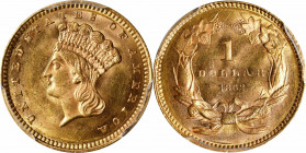 1862 Gold Dollar. MS-63+ (PCGS).
PCGS# 7560. NGC ID: 25CW.