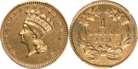 1873 Gold Dollar. Open 3. EF Details--Repaired (PCGS).
PCGS# 7573. NGC ID: 25DB.
From the Robert Forstrom Collection.