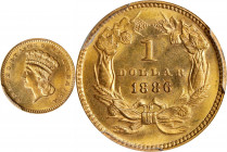 1886 Gold Dollar. MS-64 (PCGS).
PCGS# 7587. NGC ID: 25DR.