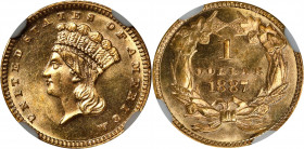 1887 Gold Dollar. MS-65 (NGC).
PCGS# 7588. NGC ID: 25DS.