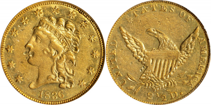 1836 Classic Head Quarter Eagle. HM-4. Rarity-1. Head of 1835, Script 8, No Berr...