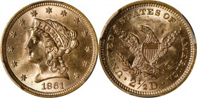 1861 Liberty Head Quarter Eagle. Type II Reverse. MS-63 (PCGS).
PCGS# 7794. NGC ID: 25JV.