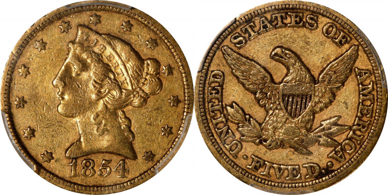 1854-C Liberty Head Half Eagle. Winter-2. VF Details--Wheel Mark (PCGS).
PCGS# ...