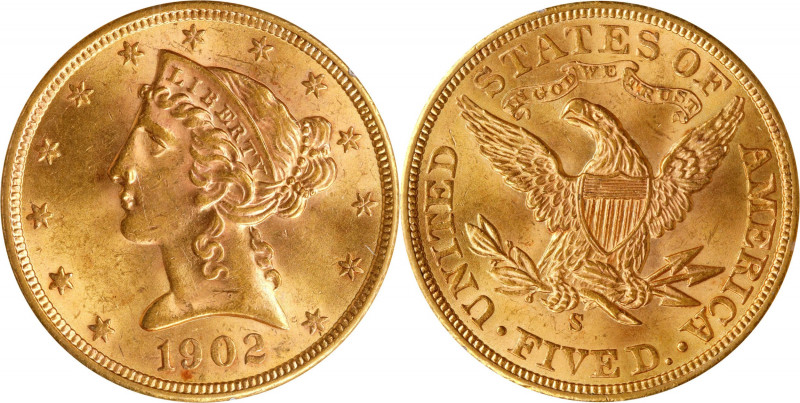 1902-S Liberty Head Half Eagle. MS-62 (PCGS). OGH--First Generation.
PCGS# 8406...