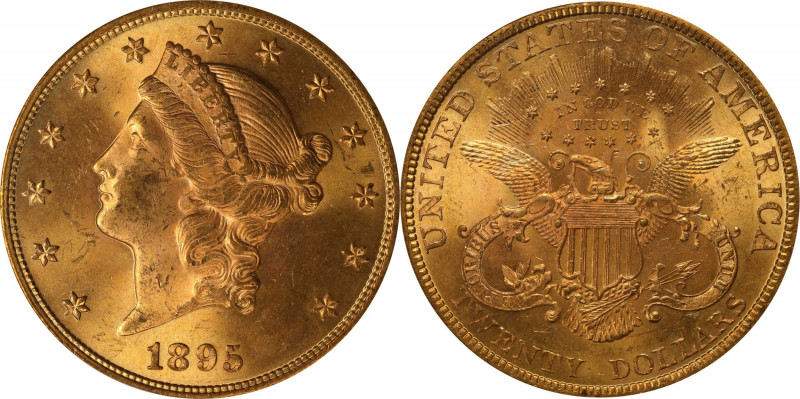 1895 Liberty Head Double Eagle. MS-63 (PCGS).
PCGS# 9027. NGC ID: 26CD.