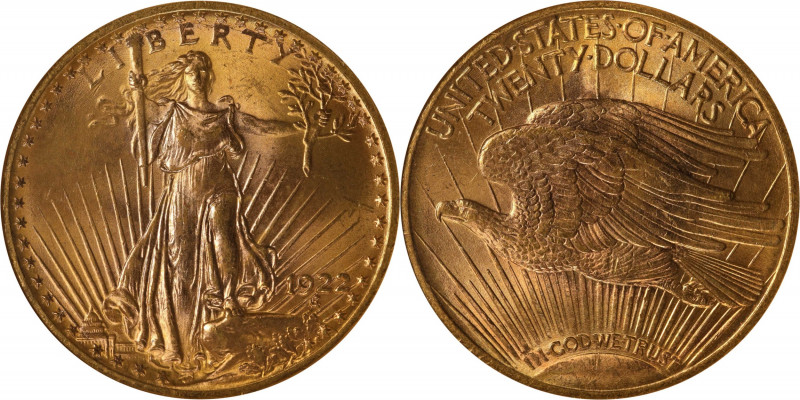 1922 Saint-Gaudens Double Eagle. MS-64 (NGC).
PCGS# 9173. NGC ID: 26G3.