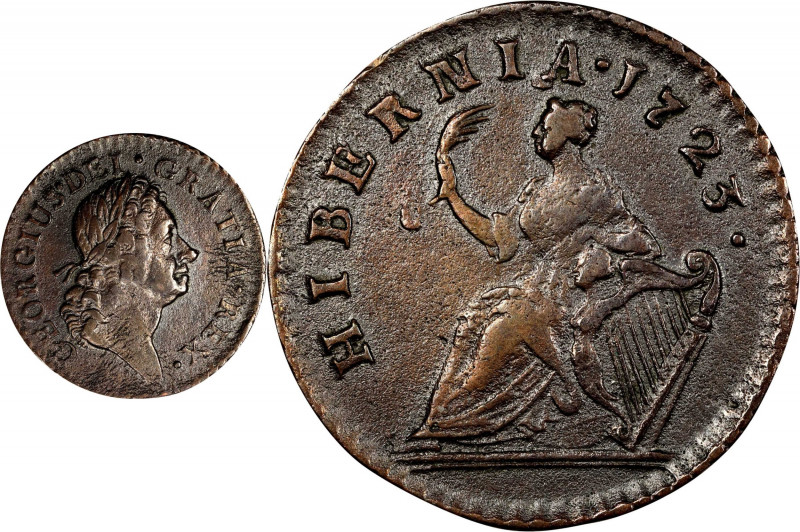 1723 Wood's Hibernia Farthing. Martin 3.2-Bb.1, W-12290. Rarity-3. DEI. GRATIA. ...