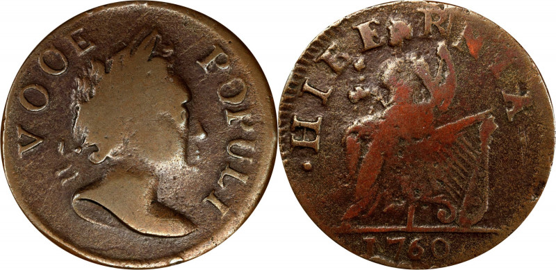 1760 Voce Populi Halfpenny. Nelson-3, W-13930. Rarity-3. VOOE POPULI. Very Fine,...