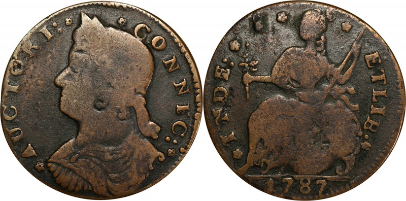 1787 Connecticut Copper. Miller 33.37-Z.9, W-3915. Rarity-5-. Draped Bust Left. ...