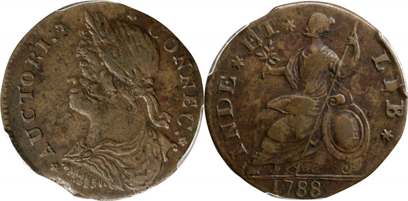 1788 Connecticut Copper. Miller 16.1-D, W-4595. Rarity-3. Draped Bust Left. EF-4...