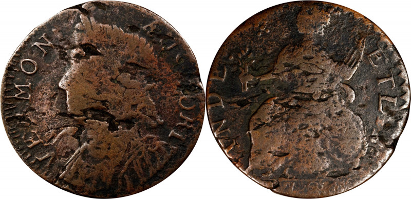 1786 Vermont Copper. RR-11, Bressett 9-H, W-2050. Rarity-4. Bust Left. Fine, Fla...