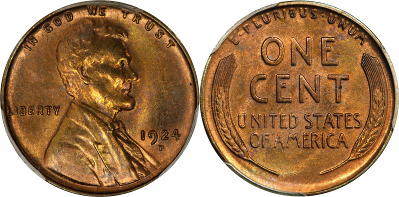 1924-D Lincoln Cent. MS-64 RB (PCGS). CAC.
PCGS# 2553. NGC ID: 22CD.