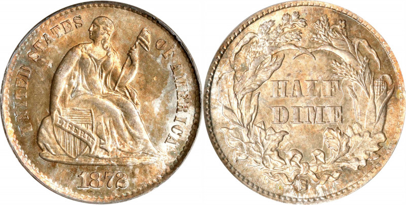 1872-S Liberty Seated Half Dime. Mintmark Below Bow. MS-63 (PCGS). OGH.
PCGS# 4...